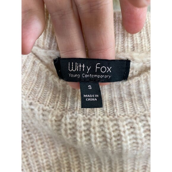 NWT Witty Fox Beige Pink Fringe Sweater S Pullover Knit Polyester Round Neck - Picture 3 of 7